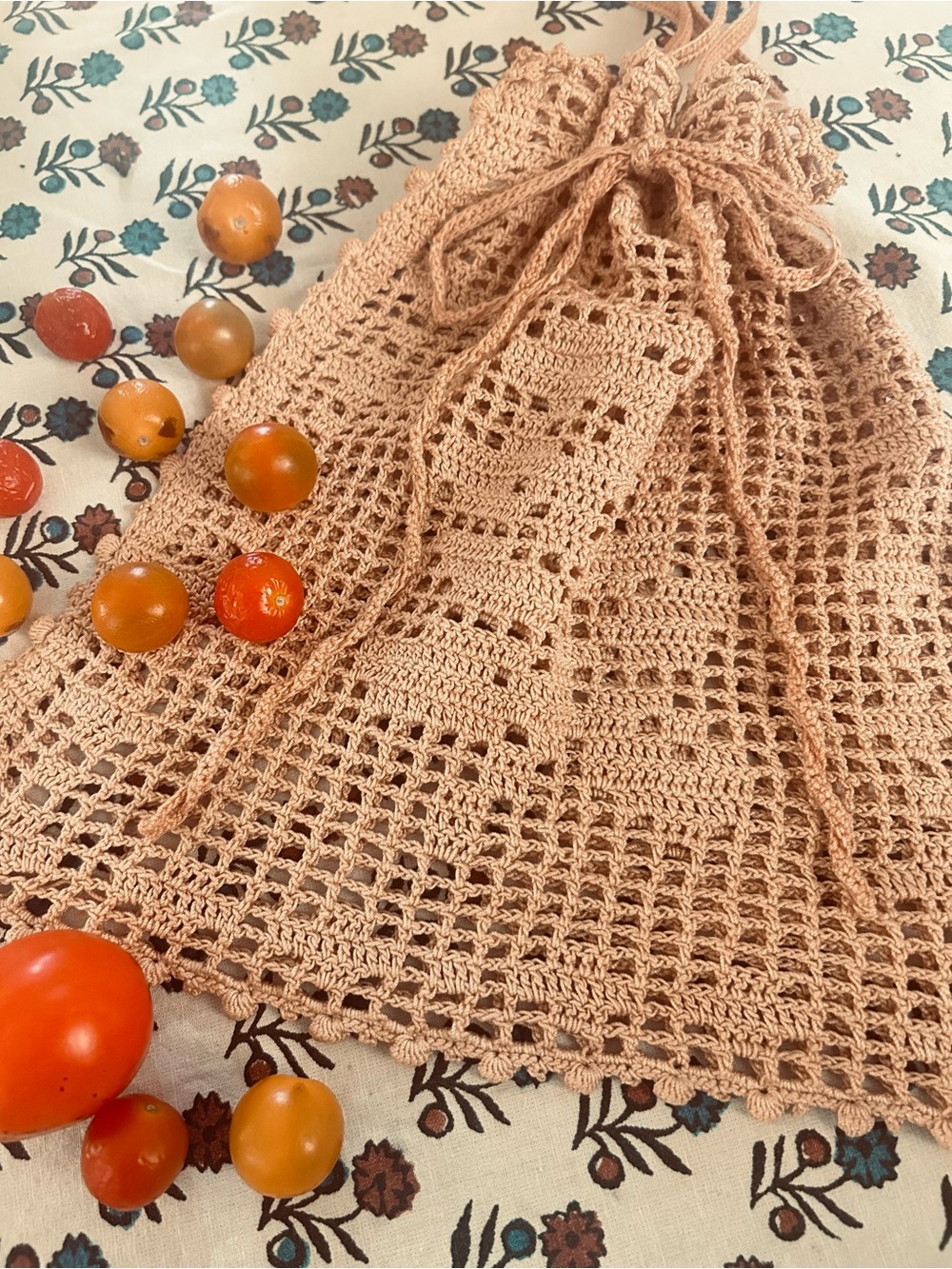 Handmade Viral Filet Crochet Drawstring Tote